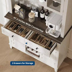 Mueble de despensa de cocina alto Acekool de 183 cm con vitrina, 4 puertas, 2 cajones, botellero y copero, estantes ajustables, gran almacenaje tipo aparador, blanco