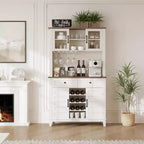 Mueble de despensa de cocina alto Acekool de 183 cm con vitrina, 4 puertas, 2 cajones, botellero y copero, estantes ajustables, gran almacenaje tipo aparador, blanco