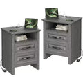 Amada 2 Pack Farmhouse Nightstand with Charging Station, 18.9 Inch Wide Bedside Table with 2 Drawers, USB, 2 AC Outlets, End Table for Bedroom, Gray