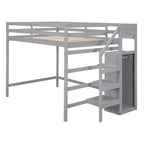 Cama alta de madera de tamaño completo con armario de almacenamiento y escalera incorporados, cama alta multifuncional con escalera y barandillas