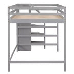 Cama alta de madera de tamaño completo con armario de almacenamiento y escalera incorporados, cama alta multifuncional con escalera y barandillas