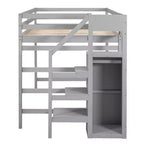 Cama alta de madera de tamaño completo con armario de almacenamiento y escalera incorporados, cama alta multifuncional con escalera y barandillas