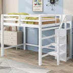 Cama alta de madera de tamaño completo con armario de almacenamiento y escalera incorporados, cama alta multifuncional con escalera y barandillas