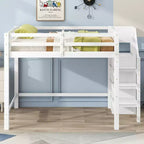 Cama alta de madera de tamaño completo con armario de almacenamiento y escalera incorporados, cama alta multifuncional con escalera y barandillas