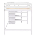 Cama alta de madera de tamaño completo con armario de almacenamiento y escalera incorporados, cama alta multifuncional con escalera y barandillas