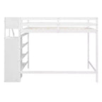 Cama alta de madera de tamaño completo con armario de almacenamiento y escalera incorporados, cama alta multifuncional con escalera y barandillas