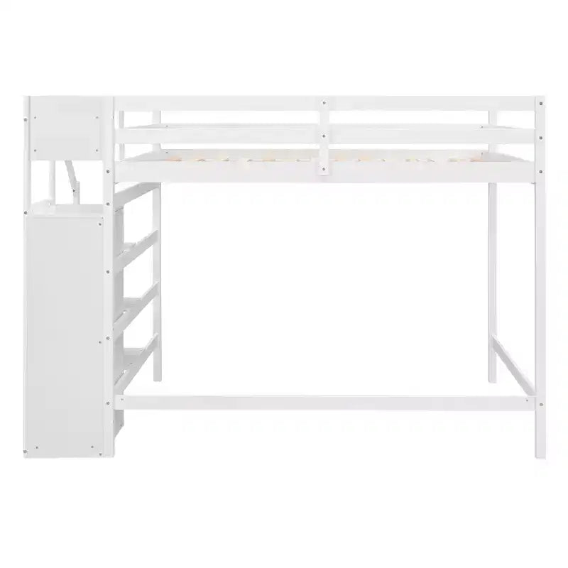 Cama alta de madera de tamaño completo con armario de almacenamiento y escalera incorporados, cama alta multifuncional con escalera y barandillas