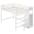 Cama alta de madera de tamaño completo con armario de almacenamiento y escalera incorporados, cama alta multifuncional con escalera y barandillas