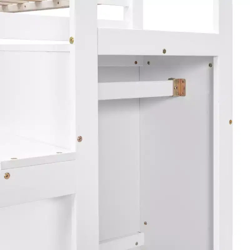 Cama alta de madera de tamaño completo con armario de almacenamiento y escalera incorporados, cama alta multifuncional con escalera y barandillas