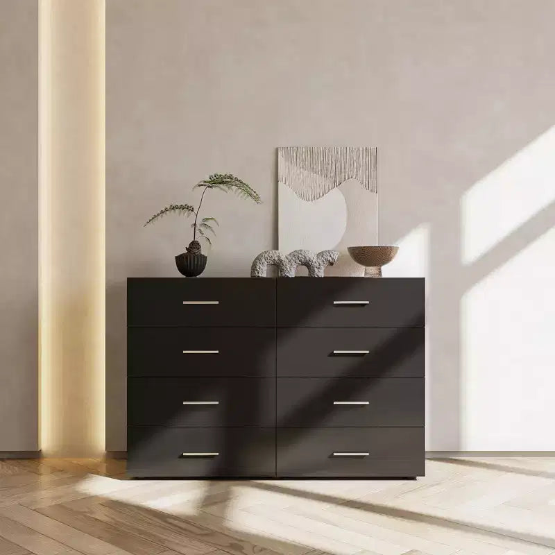 Cómoda Karl de 8 cajones de aglomerado negro de 120 cm de ancho