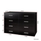 Cómoda Karl de 8 cajones de aglomerado negro de 120 cm de ancho