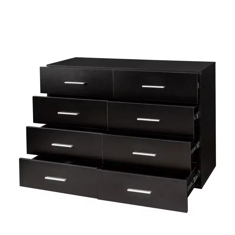 Cómoda Karl de 8 cajones de aglomerado negro de 120 cm de ancho