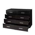Cómoda Karl de 8 cajones de aglomerado negro de 120 cm de ancho
