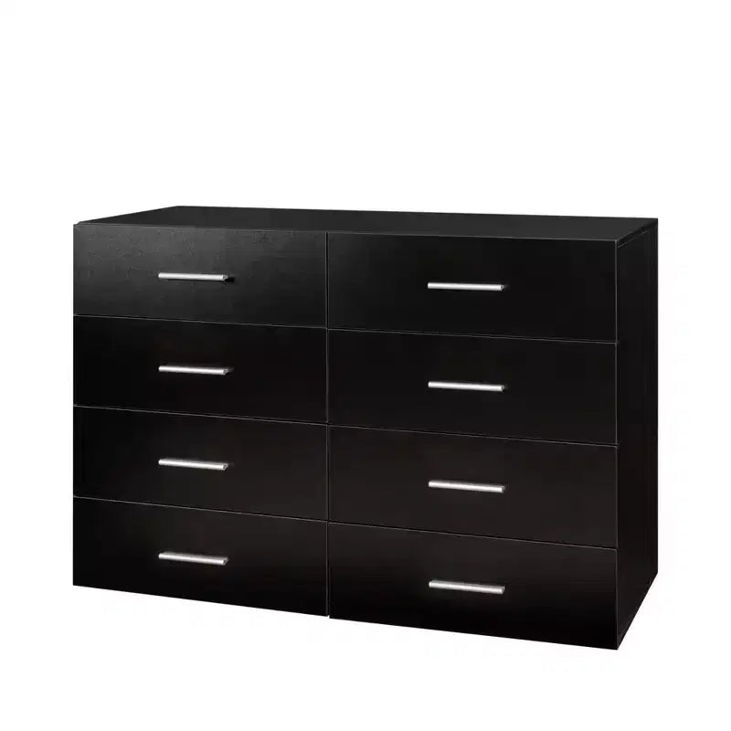 Cómoda Karl de 8 cajones de aglomerado negro de 120 cm de ancho