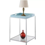 HomeStock 24 pulgadas de alto, color azul, mesa auxiliar rectangular de metal con superficie de mesa, 1 pieza