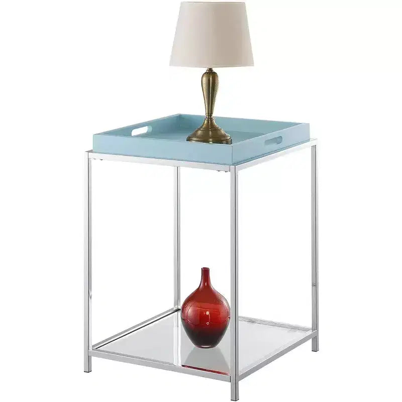 HomeStock 24 pulgadas de alto, color azul, mesa auxiliar rectangular de metal con superficie de mesa, 1 pieza