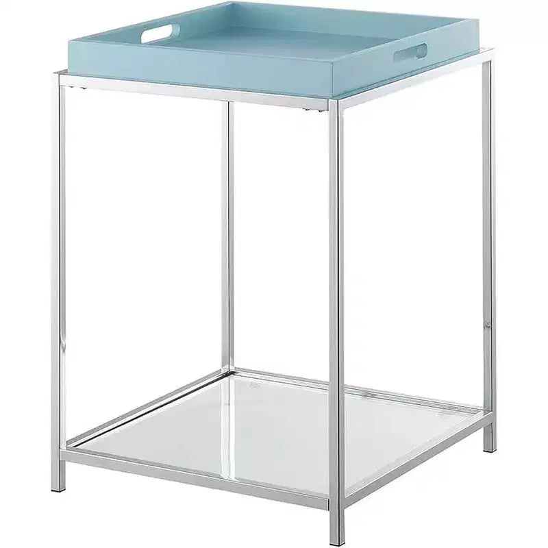 HomeStock 24 pulgadas de alto, color azul, mesa auxiliar rectangular de metal con superficie de mesa, 1 pieza