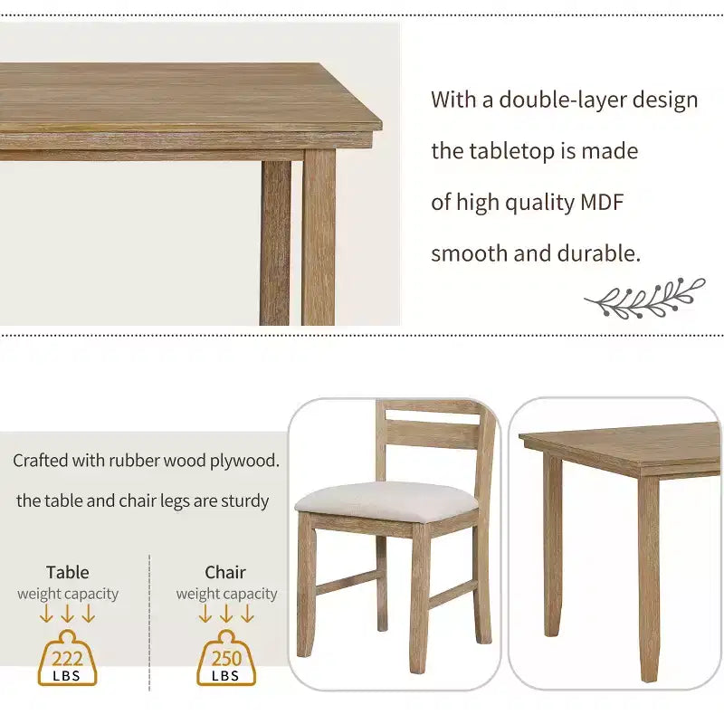 GDFStudio Mark Juego de comedor de madera maciza de 6 piezas con mesa y sillas