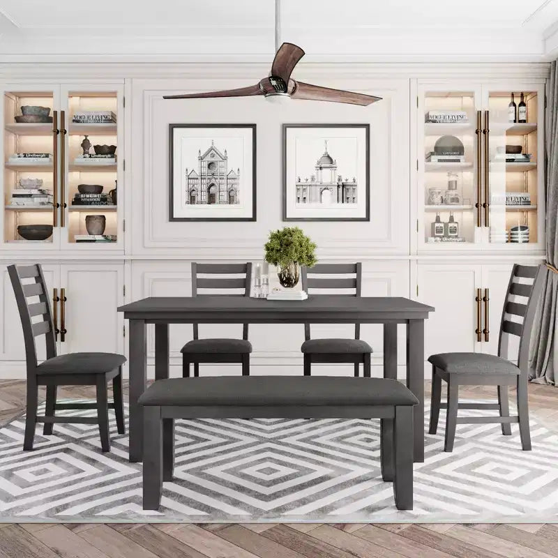 GDFStudio Mark Juego de comedor de madera maciza de 6 piezas con mesa y sillas