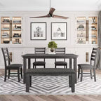 GDFStudio Mark Juego de comedor de madera maciza de 6 piezas con mesa y sillas