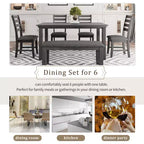 GDFStudio Mark Juego de comedor de madera maciza de 6 piezas con mesa y sillas