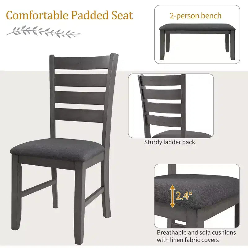 GDFStudio Mark Juego de comedor de madera maciza de 6 piezas con mesa y sillas