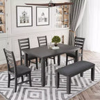 GDFStudio Mark 6 Piece Solid Wood Dining Set with Table and Chairs
