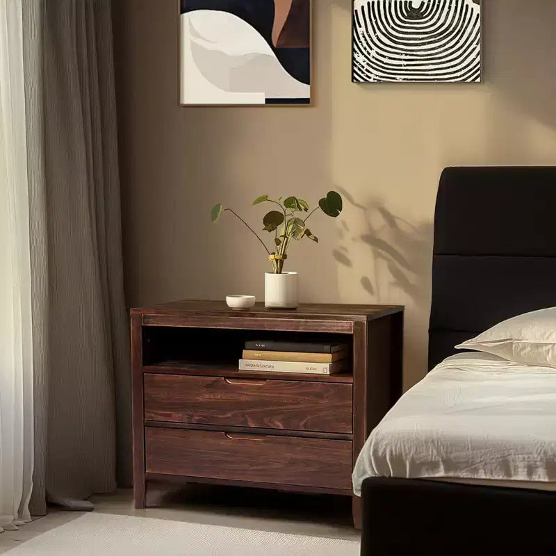 Mesitas de noche Karl Home de 2 cajones de MDF (tablero de fibra de densidad media) marrón de 75 cm de ancho