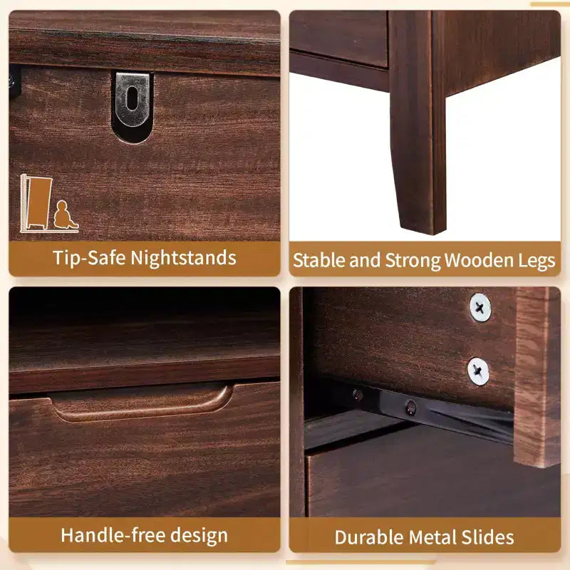 Mesitas de noche Karl Home de 2 cajones de MDF (tablero de fibra de densidad media) marrón de 75 cm de ancho
