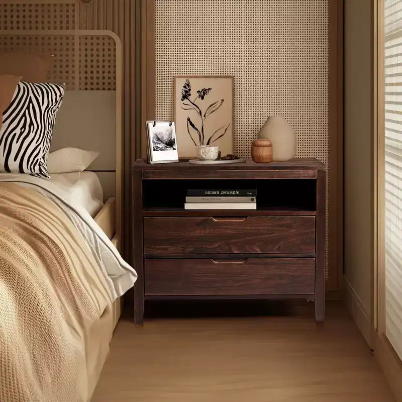 Mesitas de noche Karl Home de 2 cajones de MDF (tablero de fibra de densidad media) marrón de 75 cm de ancho