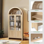 NEWLAYOUT 71 Gabinete de madera alto, Gabinete de almacenamiento arqueado con 2 puertas y estantes para sala de estar