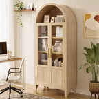 NEWLAYOUT 71 Gabinete de madera alto, Gabinete de almacenamiento arqueado con 2 puertas y estantes para sala de estar