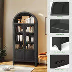 NEWLAYOUT 71 Gabinete de madera alto, Gabinete de almacenamiento arqueado con 2 puertas y estantes para sala de estar