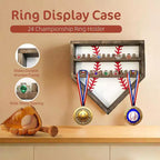 Estuche expositor para anillos de béisbol, soporte de madera para anillos de béisbol, soporte para anillos de campeonato de sóftbol, organizador de anillos de béisbol montado en la pared para recuerdos de medallas