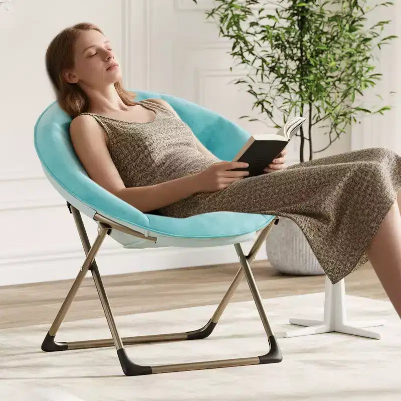Sillones platillo cómodos, silla plegable para leer y relajarse, sillón acogedor de piel sintética para sala de estar con asiento grueso y acolchado, marco de metal, estilo moderno para el hogar