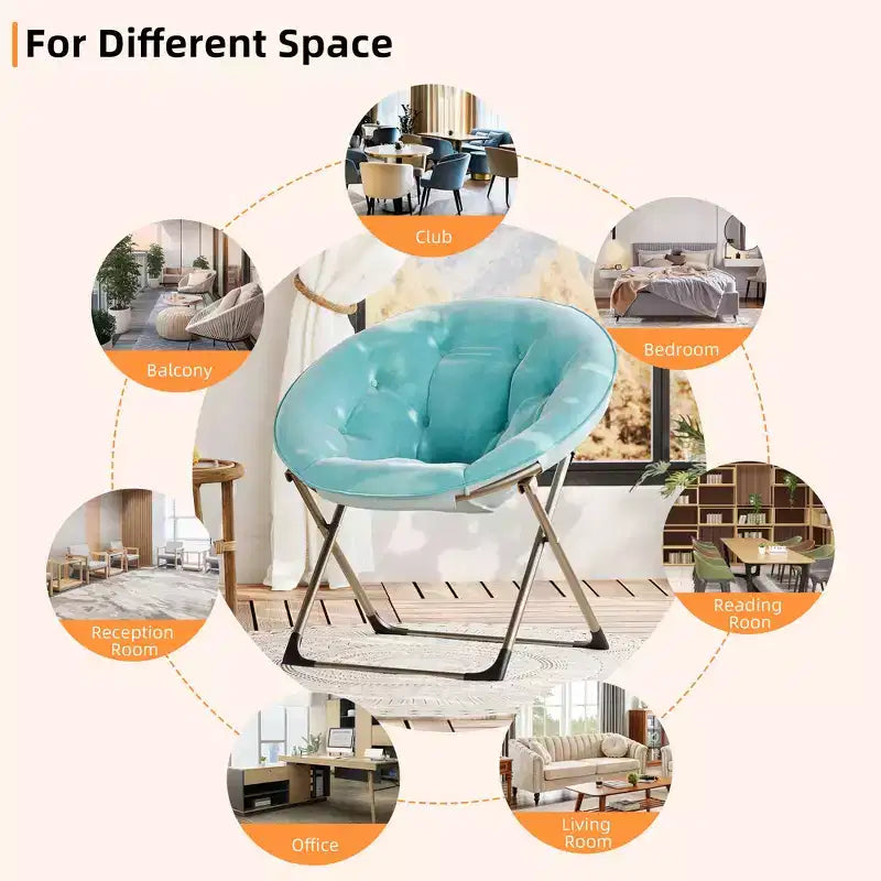 Sillones platillo cómodos, silla plegable para leer y relajarse, sillón acogedor de piel sintética para sala de estar con asiento grueso y acolchado, marco de metal, estilo moderno para el hogar
