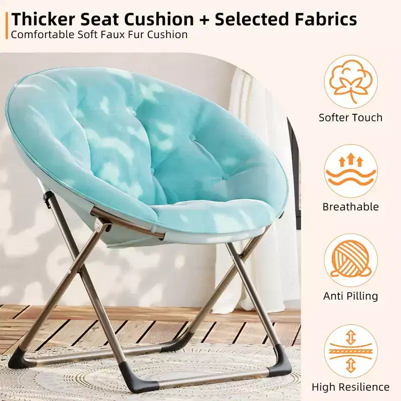 Sillones platillo cómodos, silla plegable para leer y relajarse, sillón acogedor de piel sintética para sala de estar con asiento grueso y acolchado, marco de metal, estilo moderno para el hogar