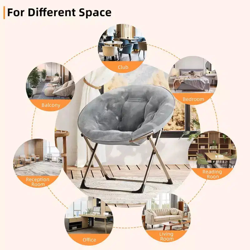Sillones platillo cómodos, silla plegable para leer y relajarse, sillón acogedor de piel sintética para sala de estar con asiento grueso y acolchado, marco de metal, estilo moderno para el hogar