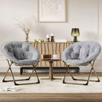 Sillones platillo cómodos, silla plegable para leer y relajarse, sillón acogedor de piel sintética para sala de estar con asiento grueso y acolchado, marco de metal, estilo moderno para el hogar