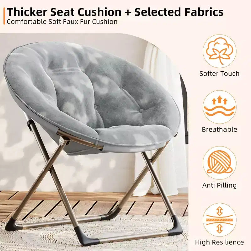 Sillones platillo cómodos, silla plegable para leer y relajarse, sillón acogedor de piel sintética para sala de estar con asiento grueso y acolchado, marco de metal, estilo moderno para el hogar