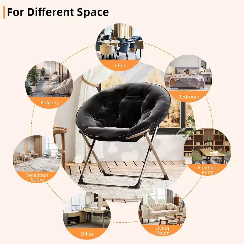 Sillones platillo cómodos, silla plegable para leer y relajarse, sillón acogedor de piel sintética para sala de estar con asiento grueso y acolchado, marco de metal, estilo moderno para el hogar