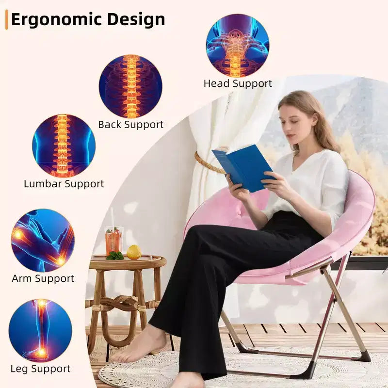 Sillones platillo cómodos, silla plegable para leer y relajarse, sillón acogedor de piel sintética para sala de estar con asiento grueso y acolchado, marco de metal, estilo moderno para el hogar