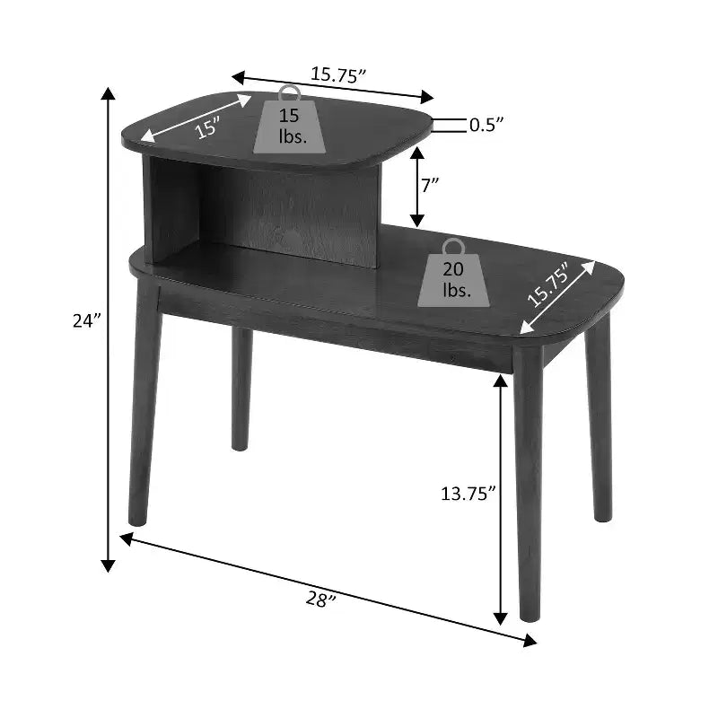 Mesita auxiliar HomeStock Belmont con cajón y estante deslizante, parte superior de imitación de mármol blanco con acabado negro, elegante mesa auxiliar decorativa para almacenamiento