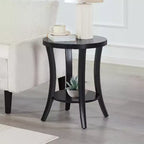 HomeStock Belmont Round End Table with Shelf Two-Tier Storage Accent Furniture with Curved Legs and Smooth Veneer Finish for Home