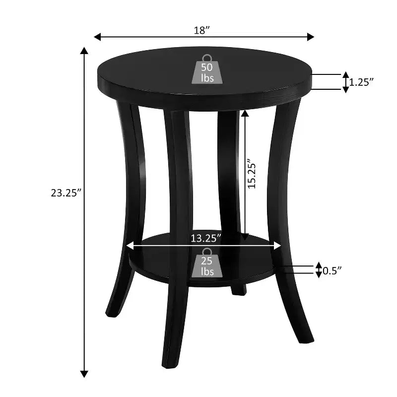 Mesa auxiliar redonda HomeStock Belmont con estante, almacenamiento de dos niveles y patas curvas, acabado de chapa lisa para el hogar