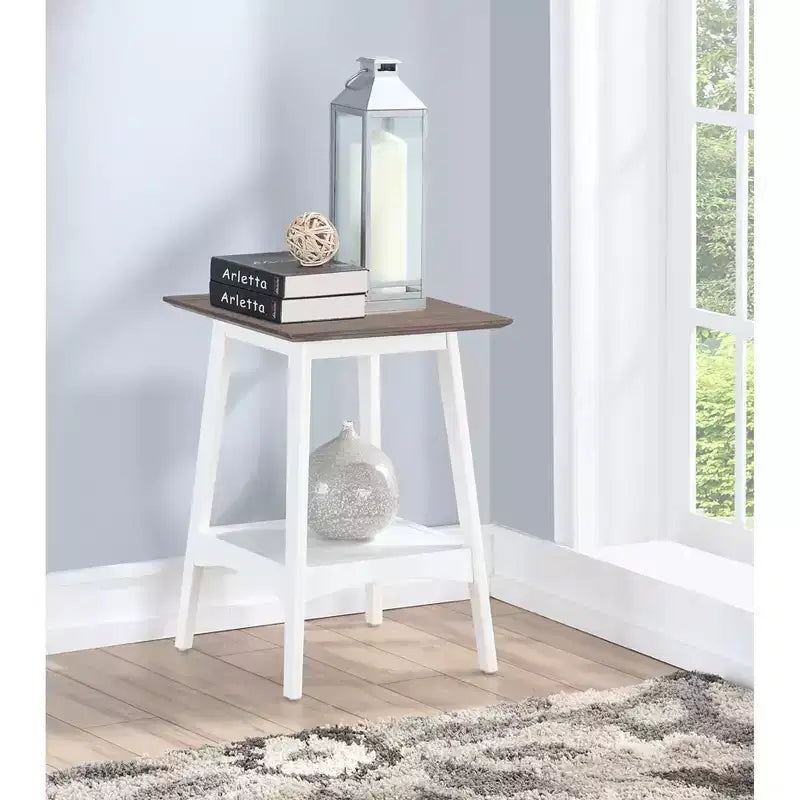 Mesita auxiliar HomeStock Belmont con diseño de estante abierto moderno de mediados de siglo, tapa de MDF chapado y patas de madera de caucho para sala de estar u oficina