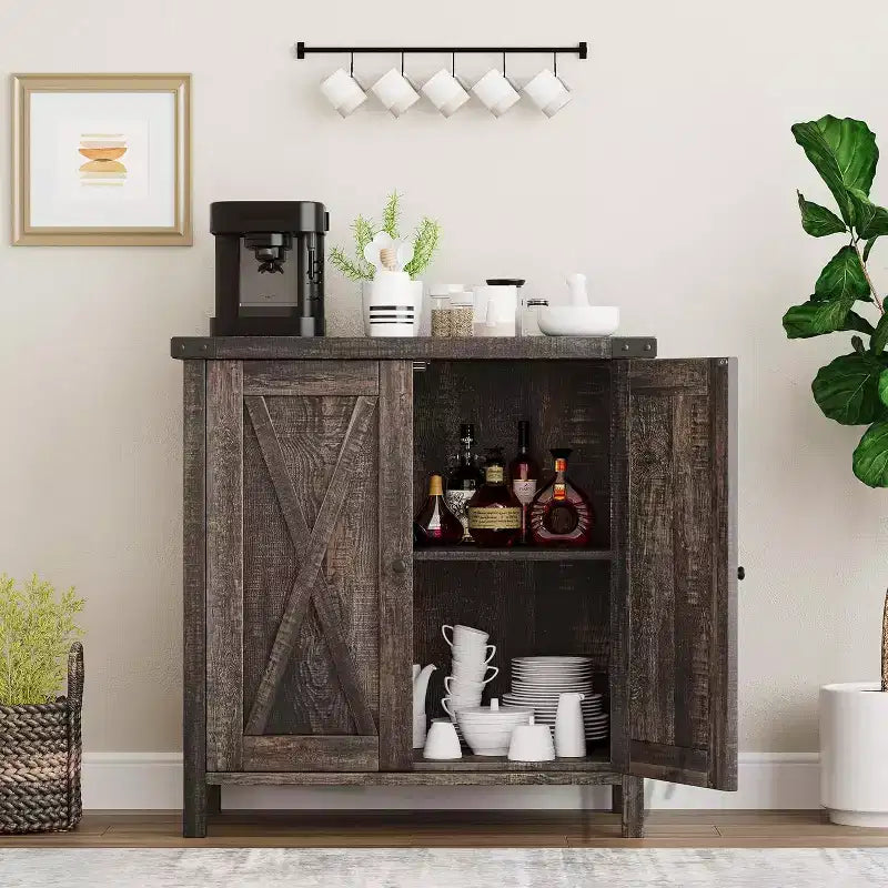 Aparador COZONY, mueble aparador de granja de 60" con 2 armarios y estante abierto, consola para sala de estar, comedor, pasillo