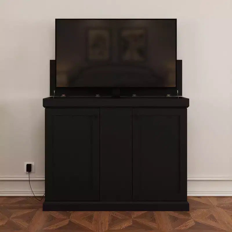 Estación de juegos Famapy Smart Lift, altura ajustable, control inteligente/orificios dobles para gestión de cables, ideal para pantallas de 50 pulgadas en salas de juegos/entretenimiento en el hogar