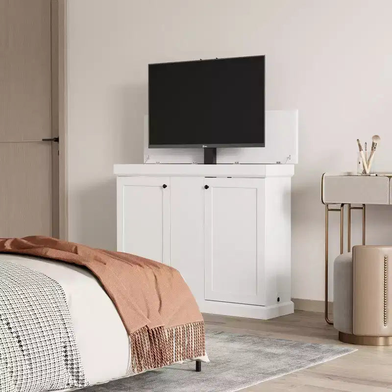 Estación de juegos Famapy Smart Lift, altura ajustable, control inteligente/orificios dobles para gestión de cables, ideal para pantallas de 50 pulgadas en salas de juegos/entretenimiento en el hogar