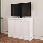 Estación de juegos Famapy Smart Lift, altura ajustable, control inteligente/orificios dobles para gestión de cables, ideal para pantallas de 50 pulgadas en salas de juegos/entretenimiento en el hogar